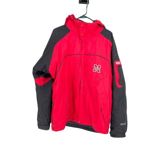 Columbia Red Black Men's Nebraska Jacket Omni Tech Core - Size Large‎ - Picture 1 of 12